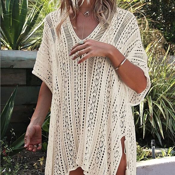 Cream Crochet Beach Cover Up - Picture 3 of 3